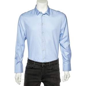 Pre Owned Emporio Armani Blue Cotton Button Front Shirt L