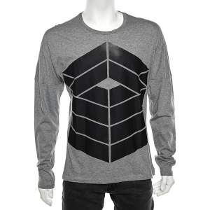 Pre Owned Emporio Armani Grey Printed Cotton Long Sleeve T-Shirt L