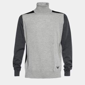 Pre Owned Emporio Armani Colorblock Rib Knit Turtleneck Jumper XXXL