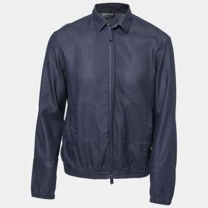 Pre Owned Emporio Armani Navy Blue Cotton Zip Front Lightweight Jacket XL
