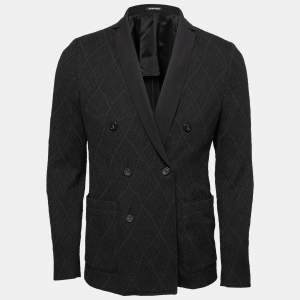 Pre Owned Emporio Armani Black Textured Knit Double Breasted Jacket M