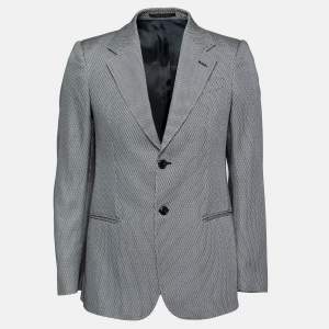 Pre Owned Emporio Armani Black Monochrome Textured Crepe Josh Line Blazer M
