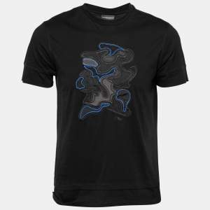 Pre Owned Emporio Armani Black Cotton Camouflage Embroidered Short Sleeve T-Shirt M