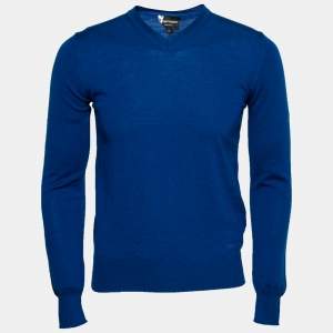 Pre Owned Emporio Armani Blue Wool V-Neck Long Sleeve Jumper M