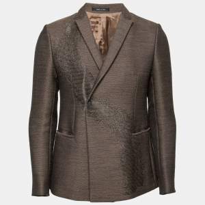 Emporio Armani Brown Textured Wool Single-Breasted Blazer M   