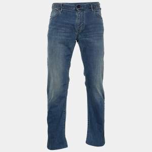 Pre Owned Emporio Armani Navy Blue Denim Straight Leg Jeans XL Waist 37.5"