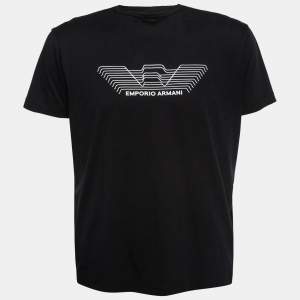 Pre Owned Emporio Armani Black Cotton Logo Printed Crew Neck T-Shirt XXL