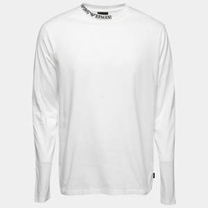 Pre Owned Emporio Armani White Cotton Logo Printed Crewneck T-Shirt XXL
