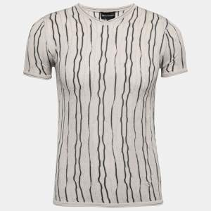 Pre Owned Emporio Armani Beige Stripe Knit V Neck T-Shirt S