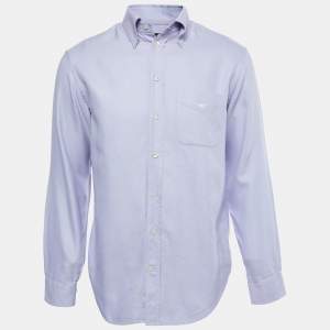 Emporio Armani Blue and Purple Striped Cotton Long Sleeve Shirt L