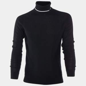 Emporio Armani Black Wool Logo Embroidered Turtleneck Jumper L