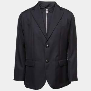 Emporio Armani Black Wool Blend Zip Up Single Breasted Dual Blazer XXL
