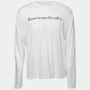 Pre Owned Emporio Armani Misura White Logo Print Cotton Long Sleeve T-Shirt XL