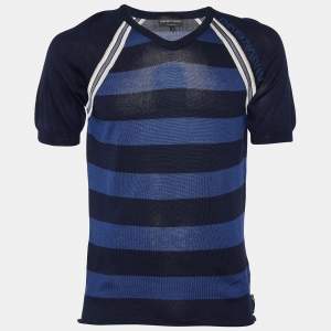 Emporio Armani Navy Blue Striped V-Neck Sweater S