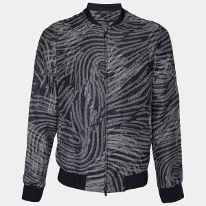 Emporio Armani Navy Blue Jacquard Pattern Zip Front Jacket M