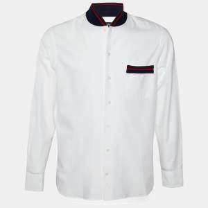 Emporio Armani White Cotton Contrast Trim Detail Button Front Shirt XL