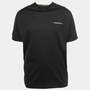Pre Owned Emporio Armani Black Cotton Logo Print T-Shirt 2XL