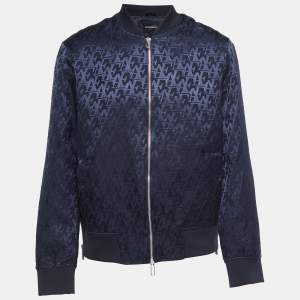 Emporio Armani Navy Blue Logo Patterned Synthetic Zip Front Jacket 3XL