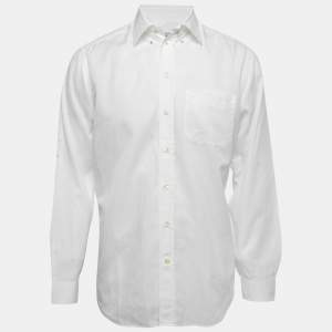 Pre Owned Emporio Armani White Cotton Button Down Full Sleeve T-Shirt M