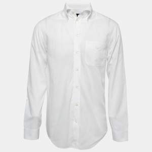 Pre Owned Emporio Armani White Cotton Button Down Full Sleeve Shirt M