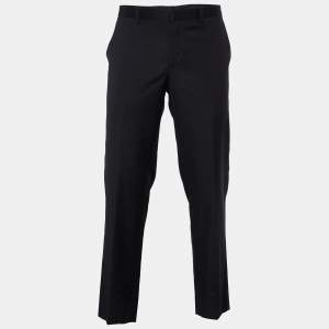 Pre Owned Emporio Armani Black Wool Contrast Waist Detail Pants XXL
