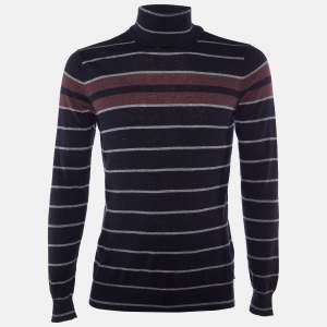 Pre Owned Emporio Armani Black Striped Wool & Cashmere Knit Sweater L