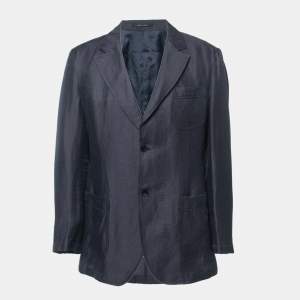 Emporio Armani Navy Blue Linen Single Breasted Jacket XXL