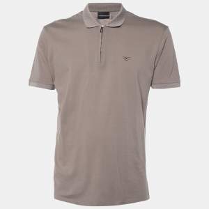 Emporio Armani Brown Cotton Knit Zip Front Polo T-Shirt XL