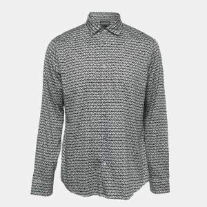 Pre Owned Emporio Armani Black Logo Printed Cotton Long Sleeve Shirt 2XL