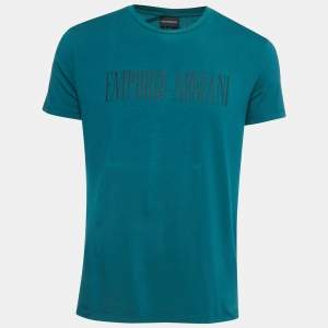 Emporio Armani Dark Green Logo Print Cotton Half Sleeve T-Shirt XXL