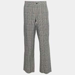 Pre Owned Emporio Armani Black Plaid Linen Trousers M