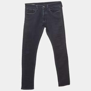 Pre Owned Emporio Armani Navy Blue Denim Buttoned Skinny Fit Jeans S Waist 30"