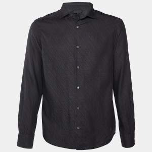 Emporio Armani Black Logo Pattern Cotton Regular Fit Shirt XL