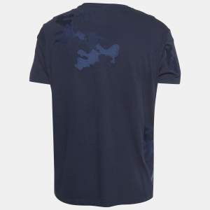 Pre Owned Emporio Armani Navy Blue Embroidered Cotton T-Shirt 2XL
