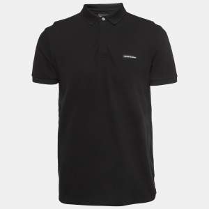 Emporio Armani Black Cotton Logo Patch Polo T-Shirt M