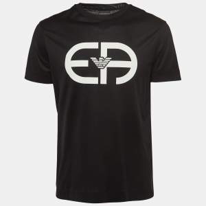 Emporio Armani Black r-EAcreate Logo Print Tencel Crew Neck T-Shirt L