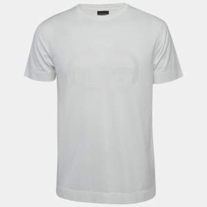 Emporio Armani White r-EAcreate Logo Intarsia Cotton Crew Neck T-Shirt L