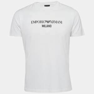 Emporio Armani White Logo Print Cotton Crew Neck T-Shirt L