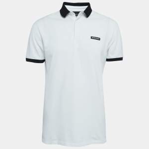 Pre Owned Emporio Armani White Logo Applique Knit Polo T-Shirt L