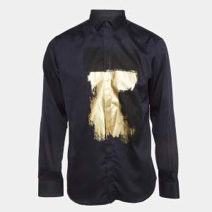 Emporio Armani Blue Metallic Print Cotton Shirt M