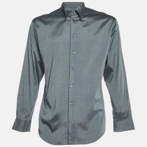 Emporio Armani Grey Striped Cotton Blend Button Down Shirt L