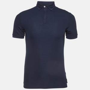Emporio Armani Navy Blue Patterned Knit Polo Tshirt S