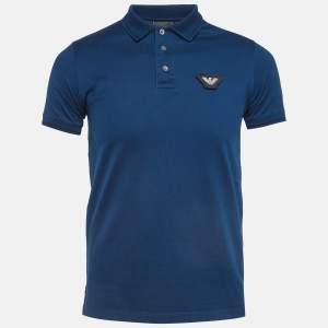 Emporio Armani Blue Cotton Knit Polo Tshirt S
