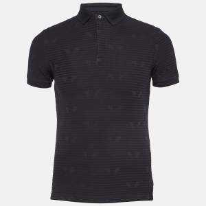  Emporio Armani Navy Blue Patterned Jersey Polo T-Shirt S