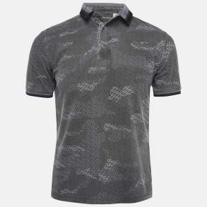 Emporio Armani Grey Printed Knit Polo Contrast Trim T-Shirt S