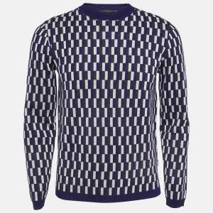 Emporio Armani Blue Printed Wool Knit Crew Neck Sweater S