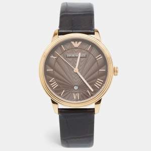 Emporio Armani Brown Gold PVD Coated Stainless Steel Embossed Leather Classic AR1613 Men's Wristwatch 41 mm