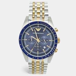 Emporio Armani Navy Blue Two Tone Stainless Steel AR6088 Men's Wristwatch 46 mm