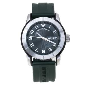 Pre Owned Emporio Armani Green Stainless Steel Rubber AR5874 Men's Wristwatch 45 mm