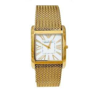 Pre Owned Emporio Armani Mother of Pearl Gold Plated Stainless Steel AR2016 Quartz Men's Wristwatch 31 MM